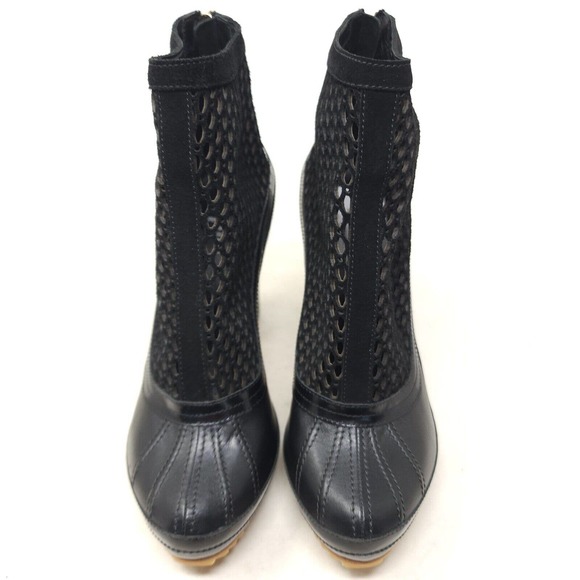 Pierre Hardy Sacai Womens Duck Boots Black Suede Leather Mesh Runway Heeled 38 8 - Picture 6 of 9